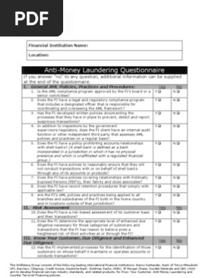 Aml Questionnaire 2008 2 Money Laundering Government