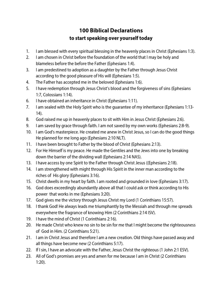 100 Biblical Declarations for Daily Affirmation | PDF | Epistle To The ...