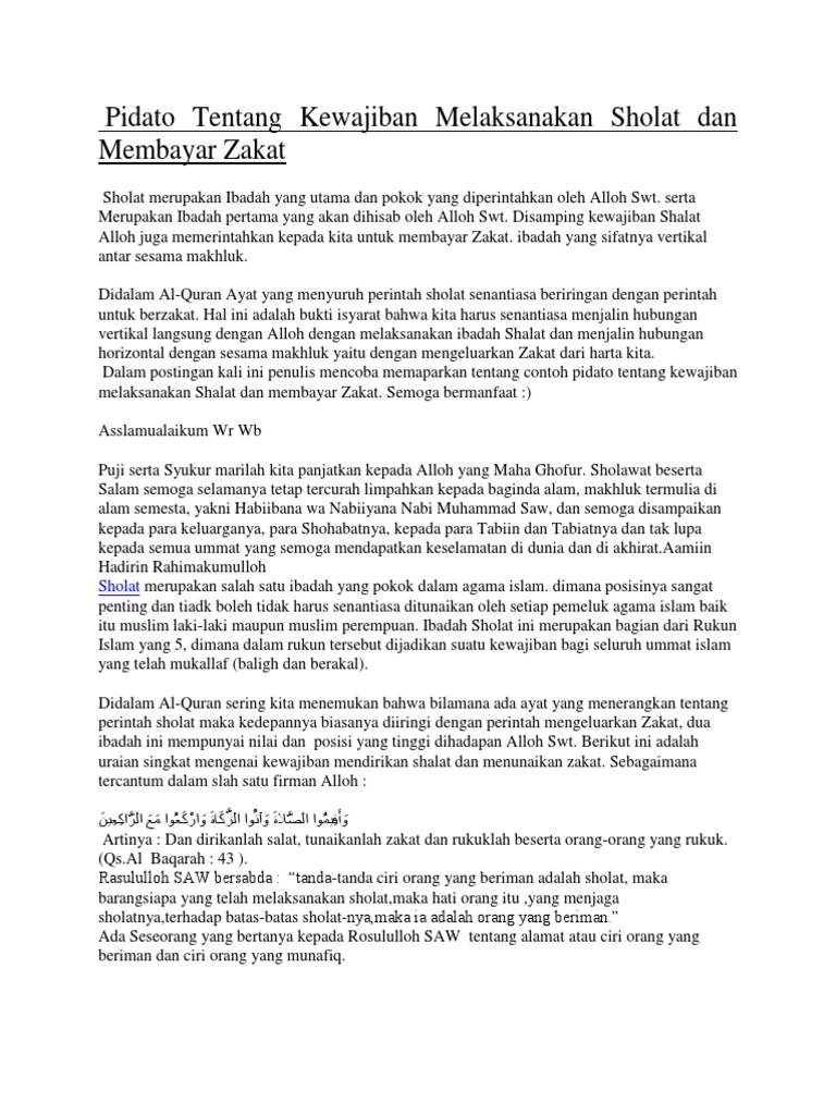 Pidato Tentang Kewajiban Melaksanakan Sholat Dan Membayar Zakat 1