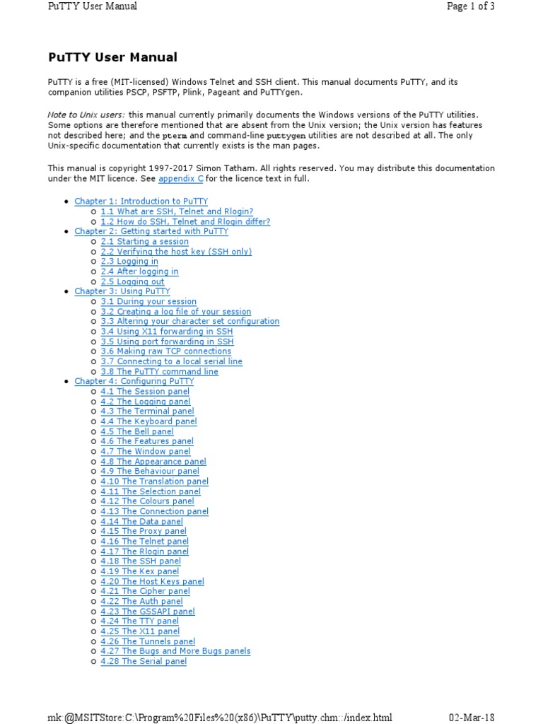 Putty User Manual Index | PDF | Secure Shell | Internet Protocols