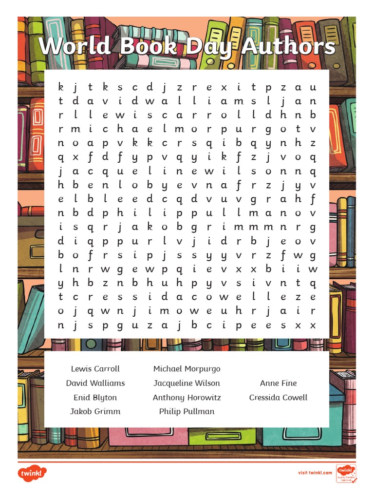 ks2 world book day authors word search leisure