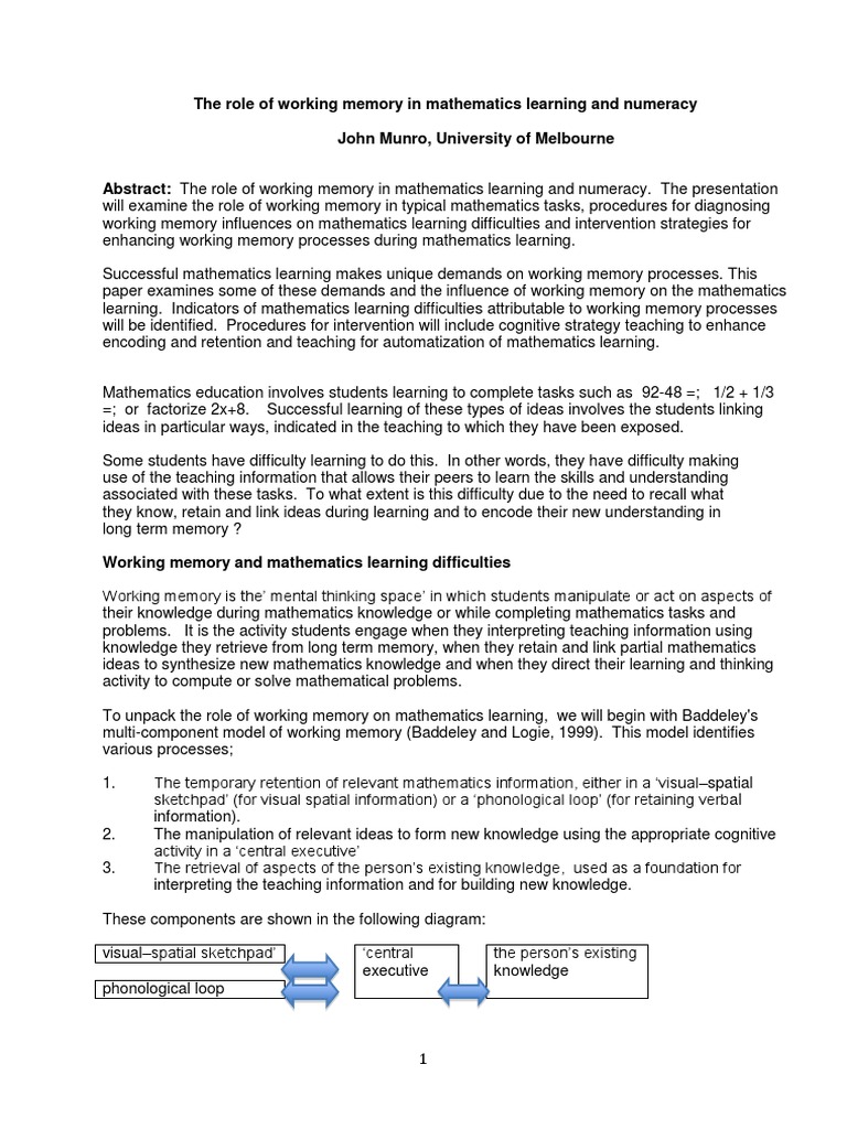 Working Memory's Impact on Math Learning | PDF | Working Memory | Memory