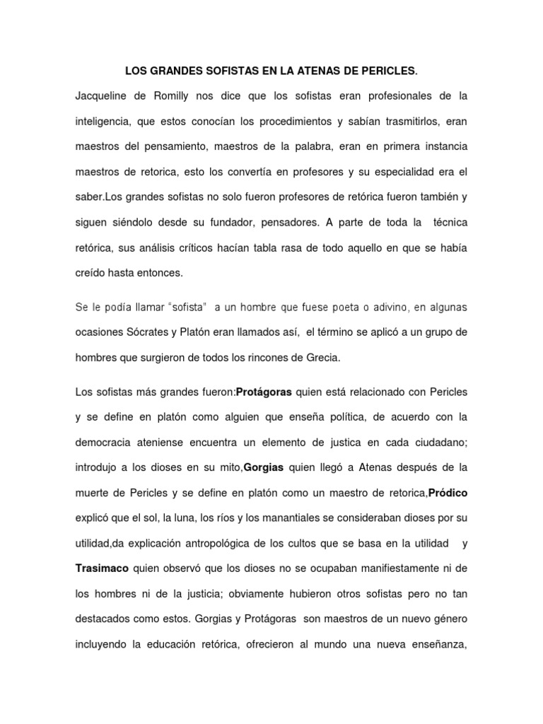Sofistas en la Atenas de Pericles | PDF | Platón | Retórica