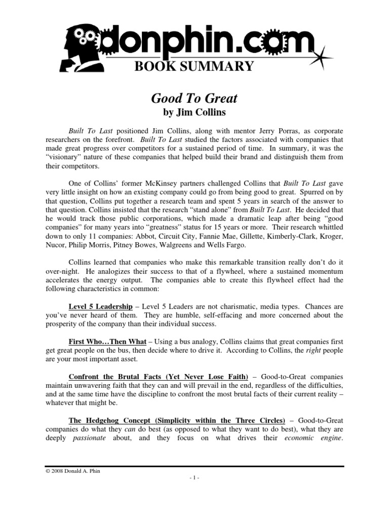 Good To Great Jim Collins Pdf Leadership Employment