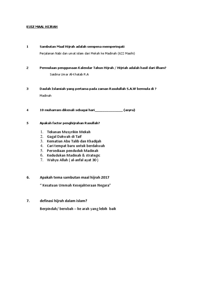Kuiz Maal Hijrah Pdf