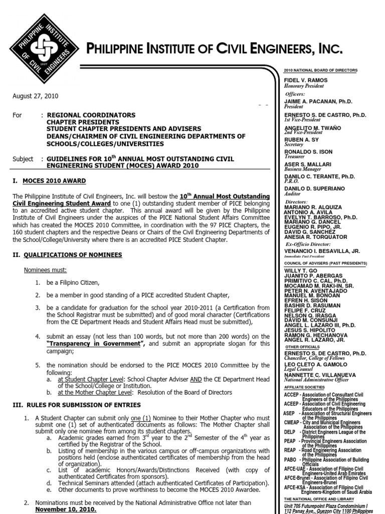 MOCES Guidelines 2010 | PDF