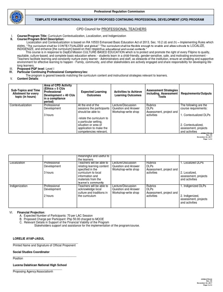 CPDD PTR 02 Instructional Design Updated Form as of 2018 (1
