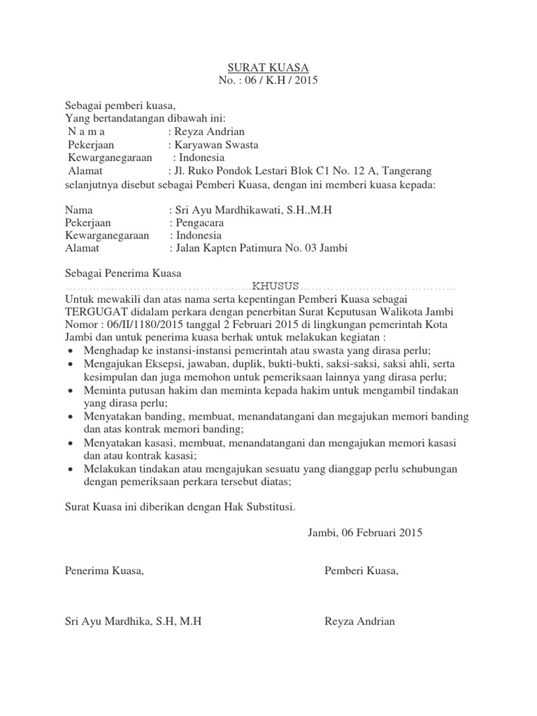 Surat Kuasa Tergugat Ptun Contoh Surat Penetapan Pengadilan Agama.