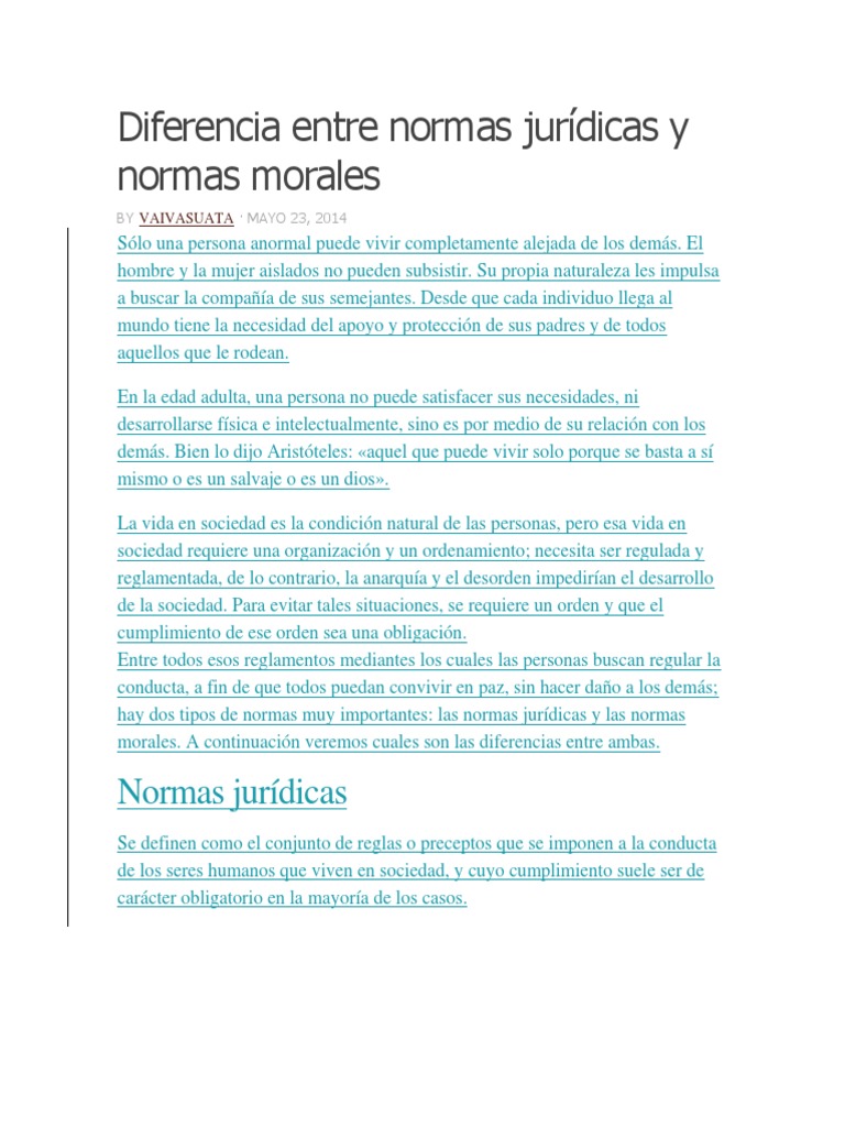 Diferencia Entre Normas Jurídicas y Normas Morales