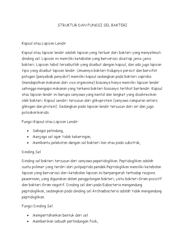 Jelaskan Fungsi Dari Bagian Bagian Struktur Sel Bakteri