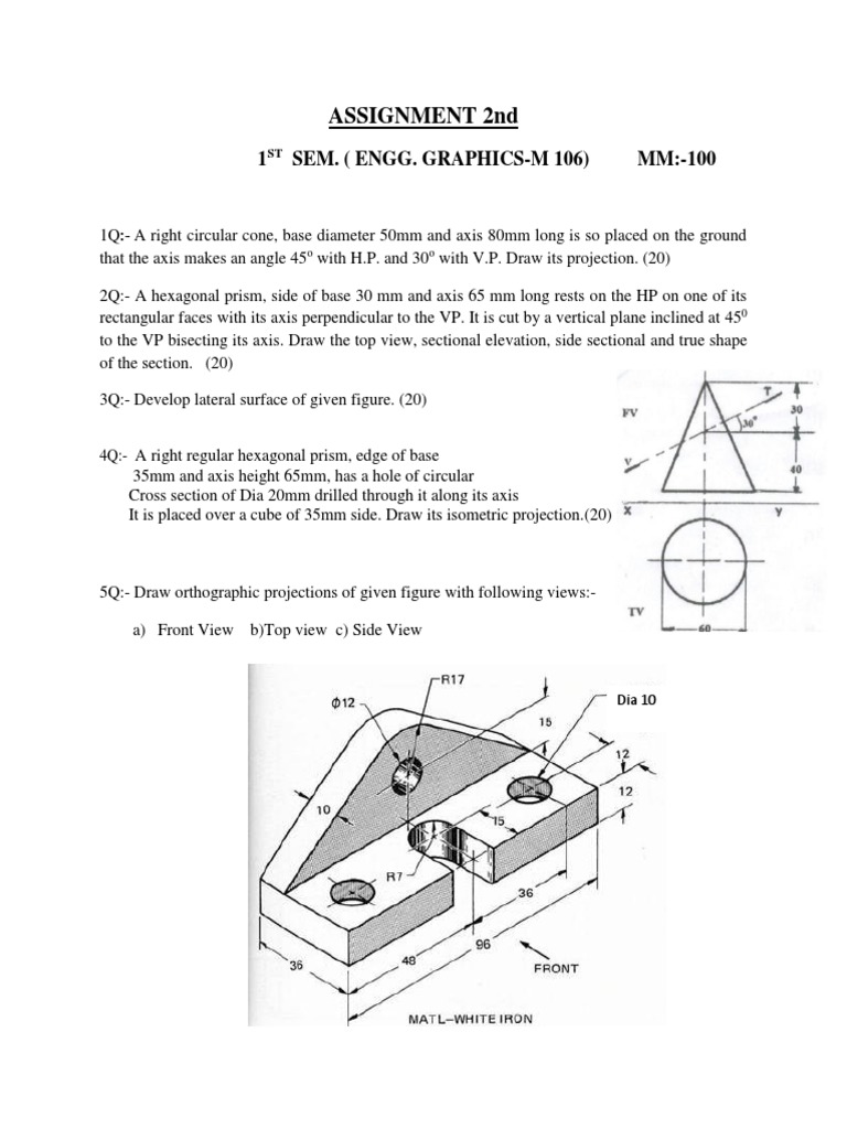 Assignment 2Nd: 1 Sem. (Engg. Graphics-M 106) MM:-100 | PDF ...