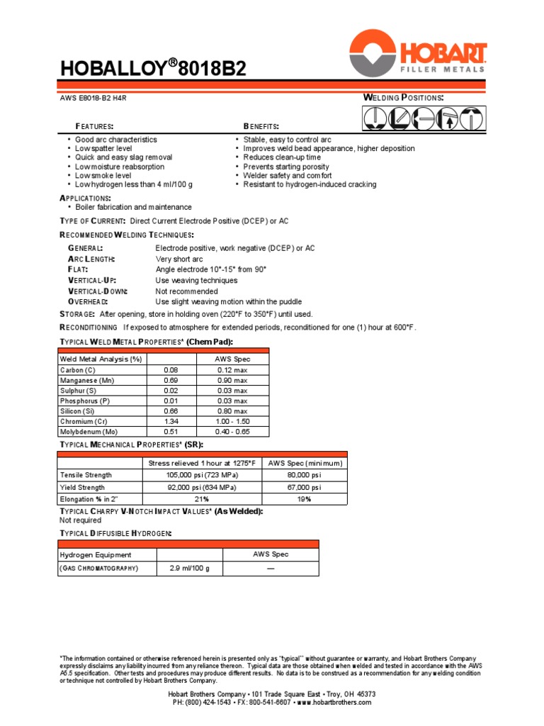 E8018-B2 Electrode Specifications | PDF | Welding | Construction