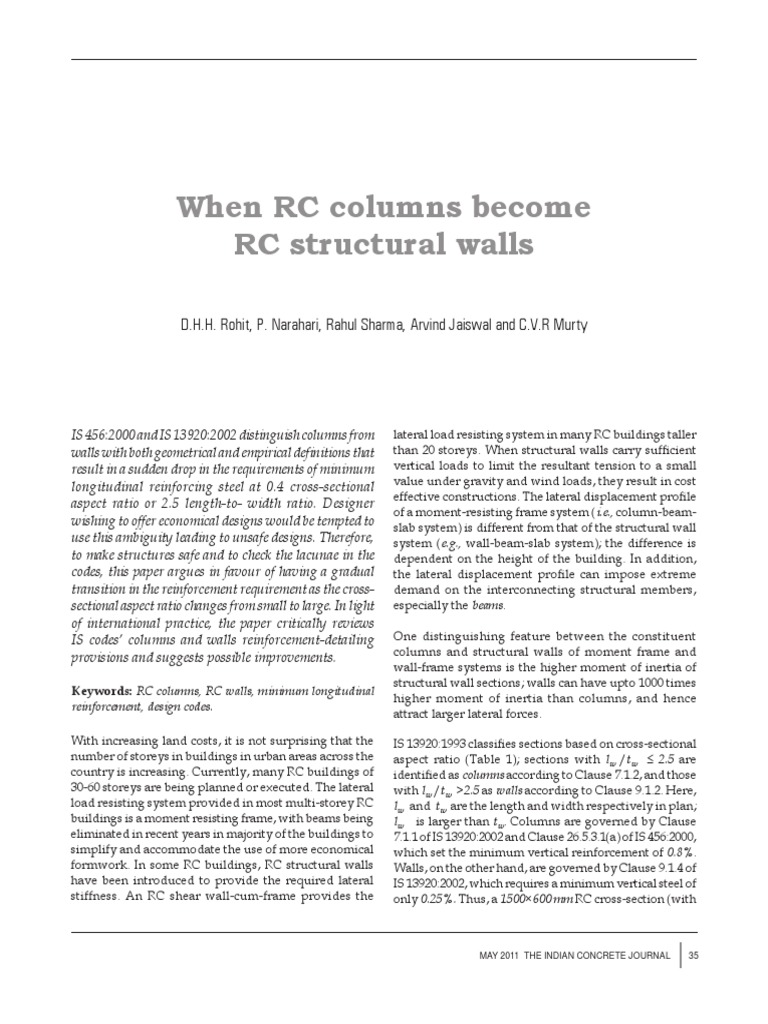 Distinguishing RC Columns and Walls | PDF | Bending | Buckling