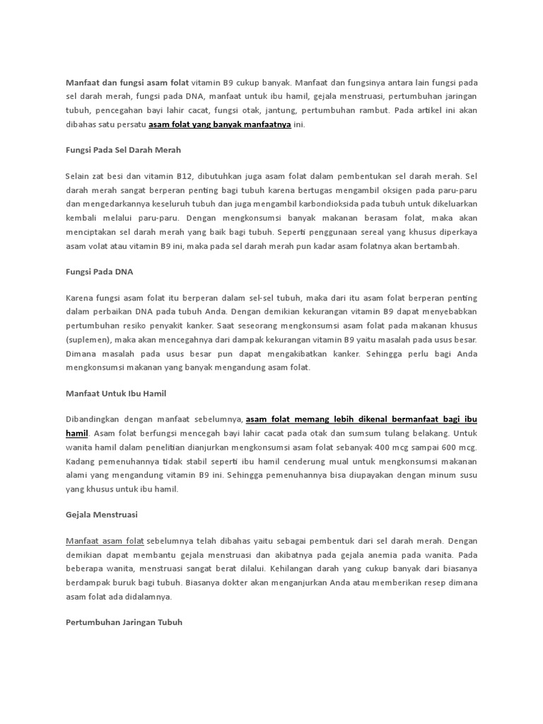 Manfaat Asam Folat Untuk Tubuh Manfaat Asam Folat Untuk Tubuh