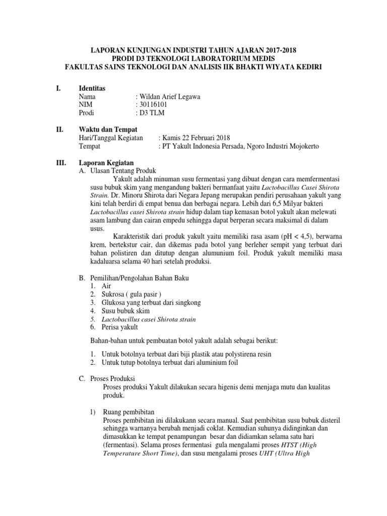 Laporan Kunjungan Industri Pt Yakult Ngoro Mojokerto Pdf