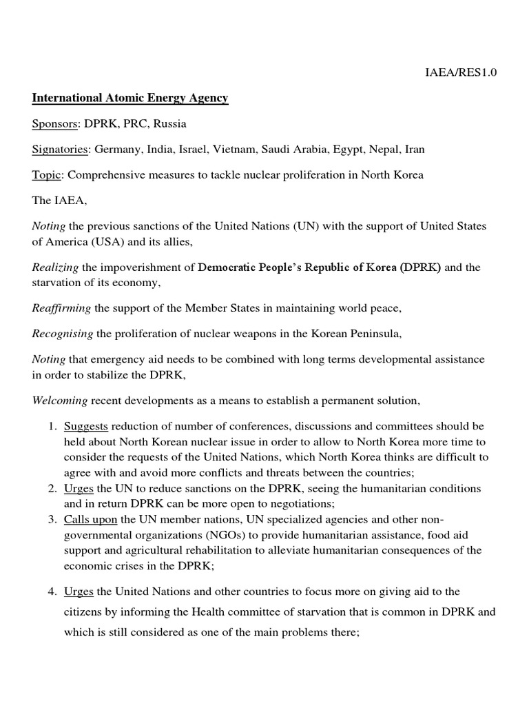 MUN Resolution For The North Korean Missile Crisis | PDF | Nuclear ...