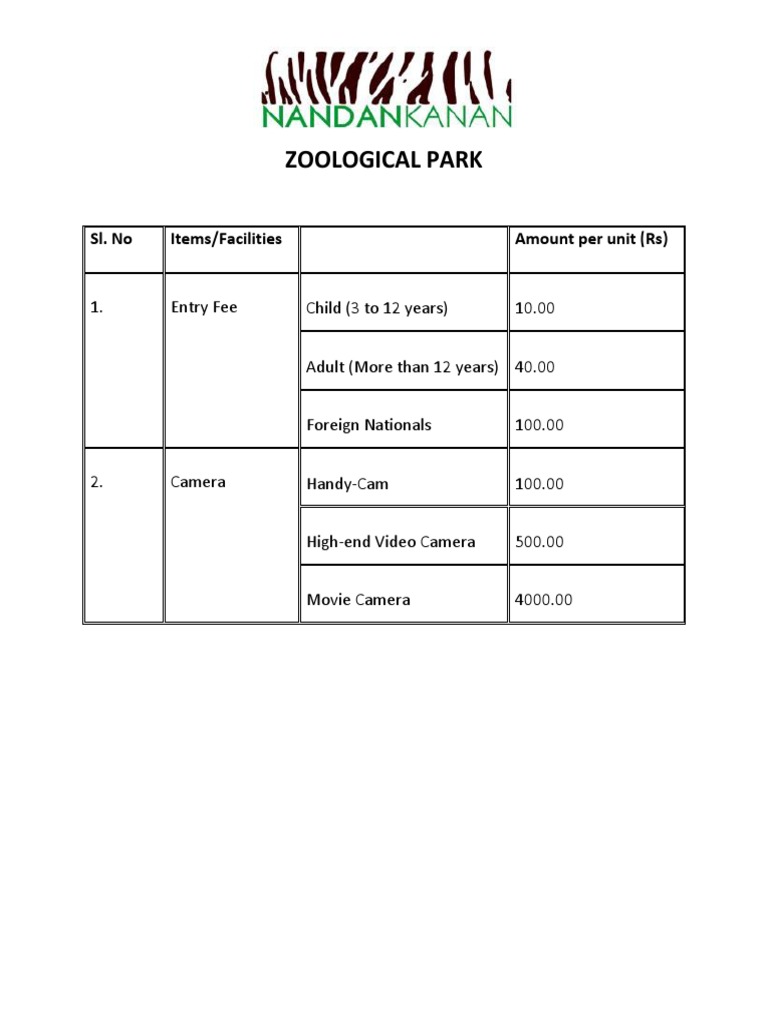 Zoological Price List PDF