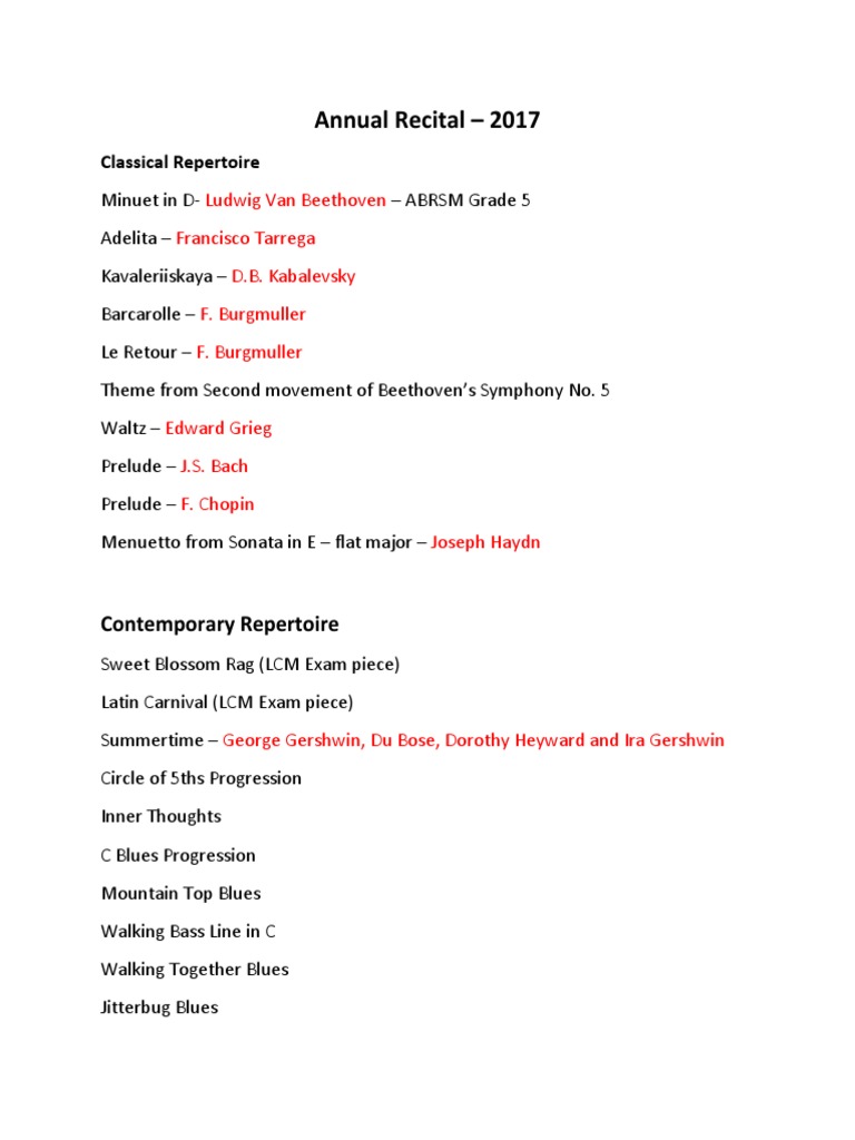 Annual Recital | PDF | Musical Forms | Musical Compositions