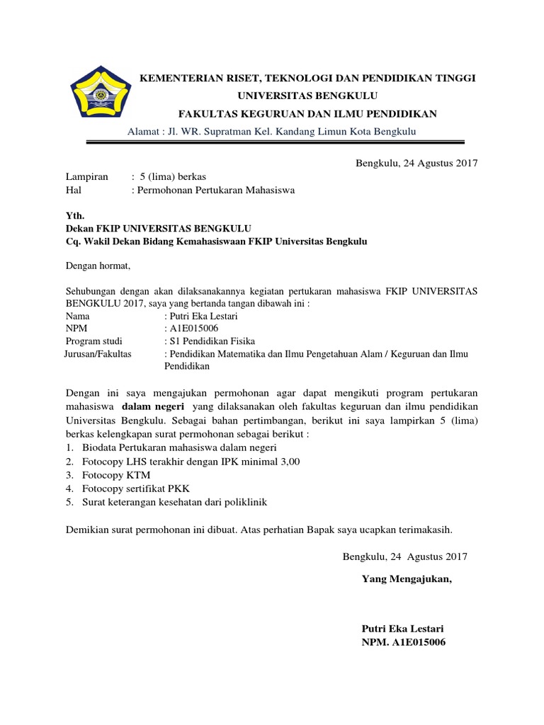 Surat Pertukaran Mahasiswa