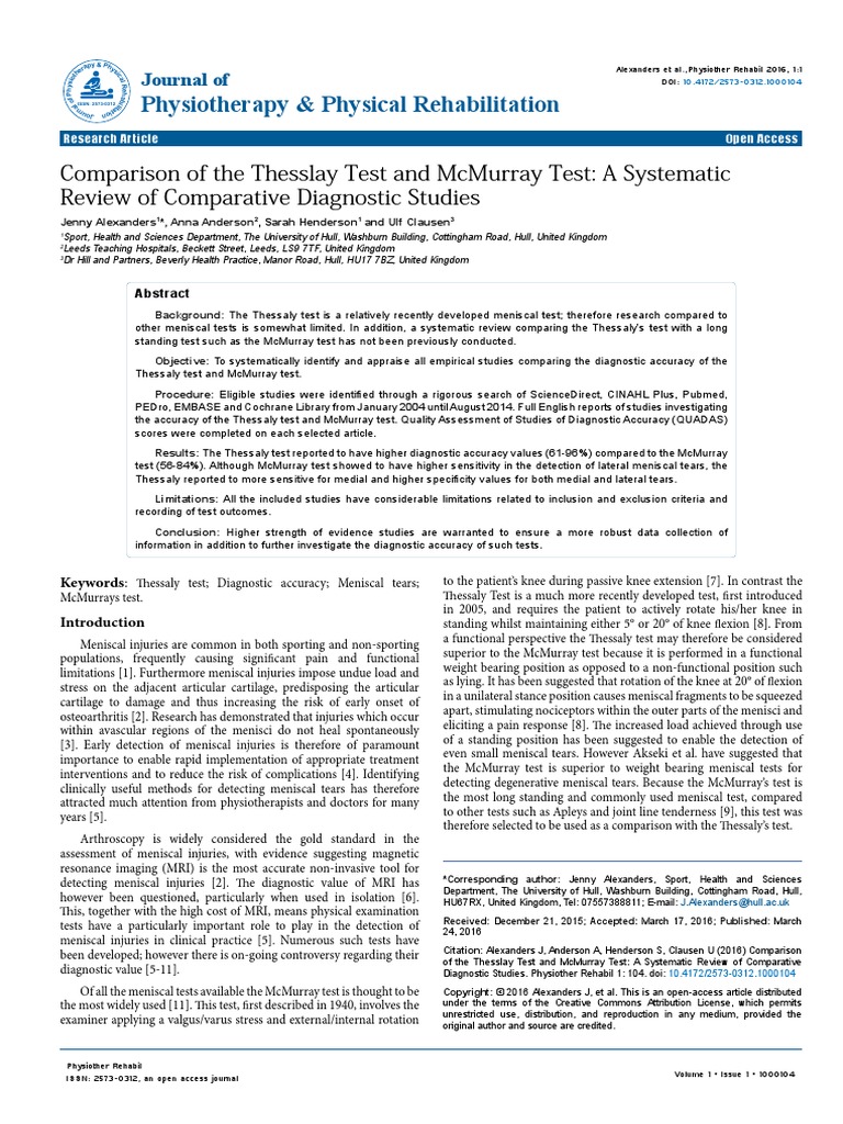 Comparison of The Thesslay Test and Mcmurray Test A Systematic Review