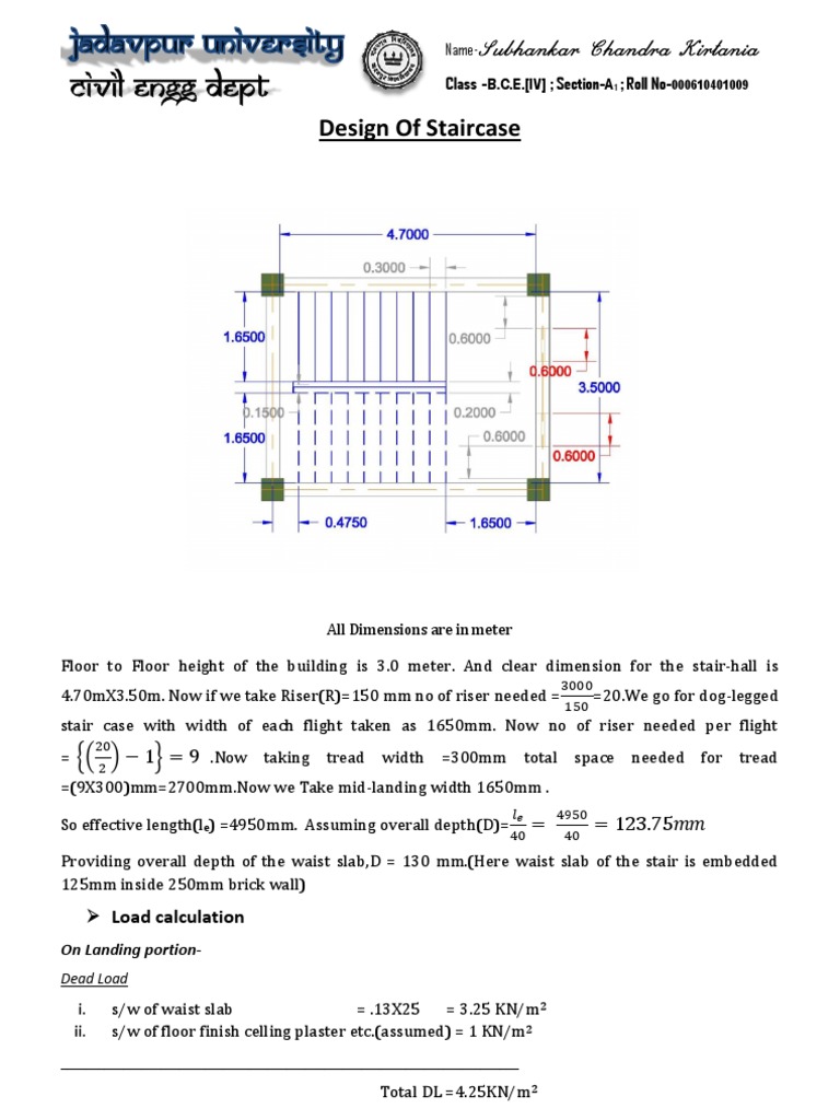 Staircase Design per IS 456 Standards | PDF | Stairs | Components