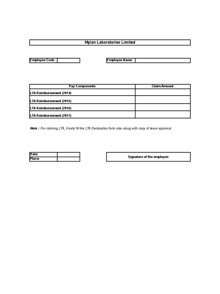 LTA Reimbursement Claim Form PDF
