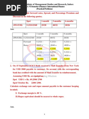 Bba Vi Sem International Finance Practical Problems