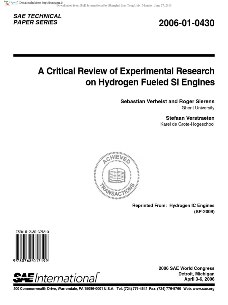 A Critical Review of Experimental Research On Hydrogen Fueled SI ...