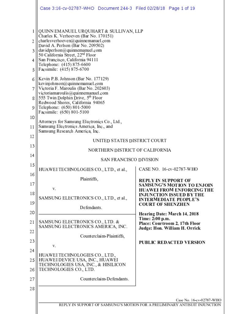 18 02 28 Samsung Reply Brief Case Law United States Law