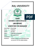 Integral University: Lucknow Department of Computer Application Lab Report Computer For Manager
