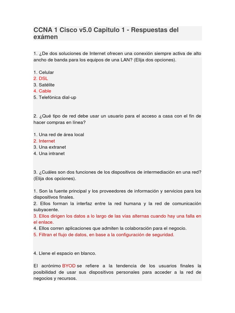 Ccna 1 Cisco V5 0 Capitulo 1 Respuestas Del Examen Red De Area Amplia Internet