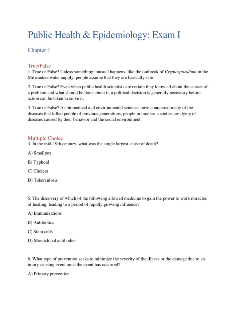 Exam I Public Health Preventive Healthcare