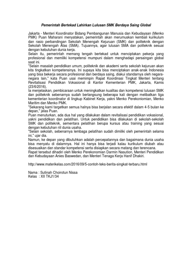 Contoh Berita Singkat Terbaru Contoh Resource