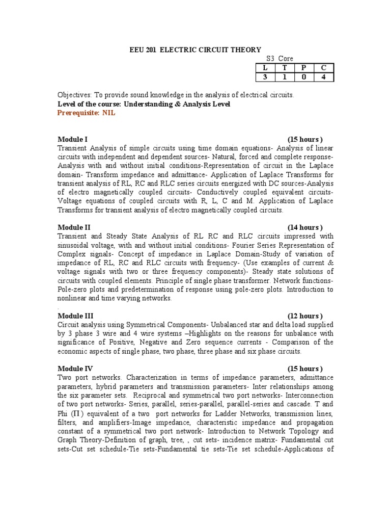Eeu 201 Electric Circuit Theory | PDF | Network Analysis (Electrical ...