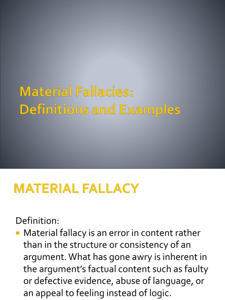 Material Fallacies Shortened PDF Argument Fallacy