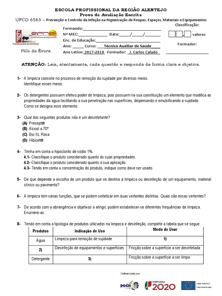 Ufcd 6563 Teste | Desinfetante | Esterilização (Microbiologia)