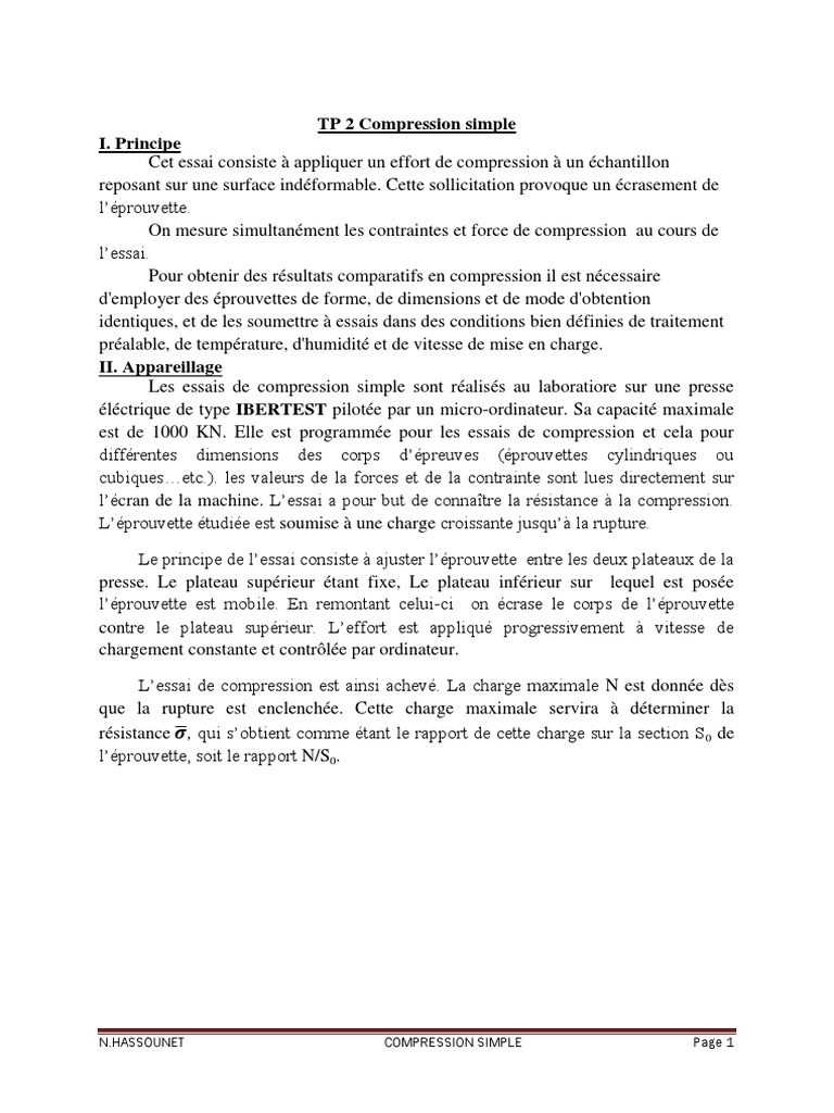 Essai de Compression Simple du Béton | PDF | Obliger | Résistance des ...