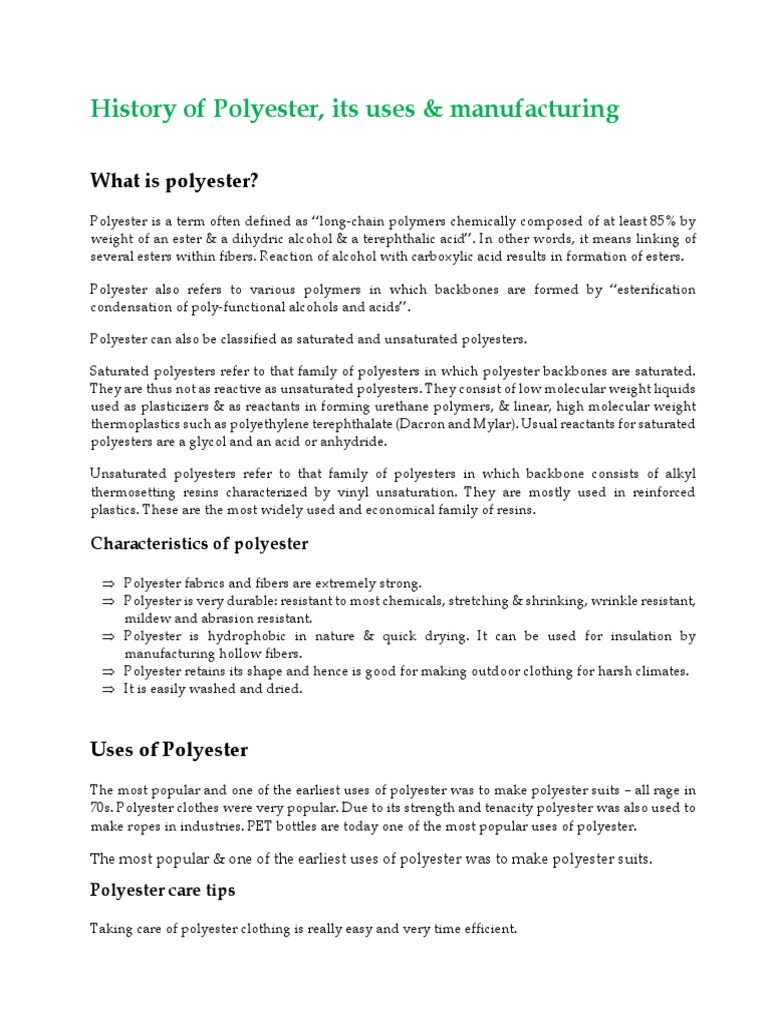 History of Polyester, Its Uses & Manufacturing Polyester Fibers
