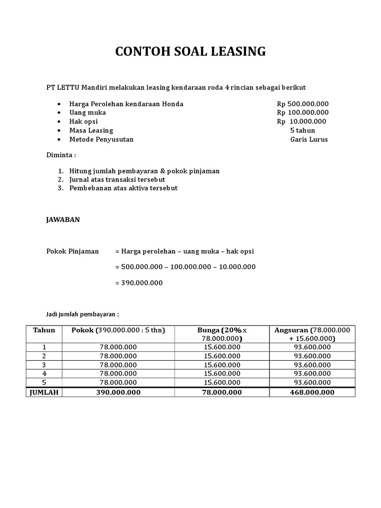Contoh Soal dan Jurnal Leasing Mobil | PDF