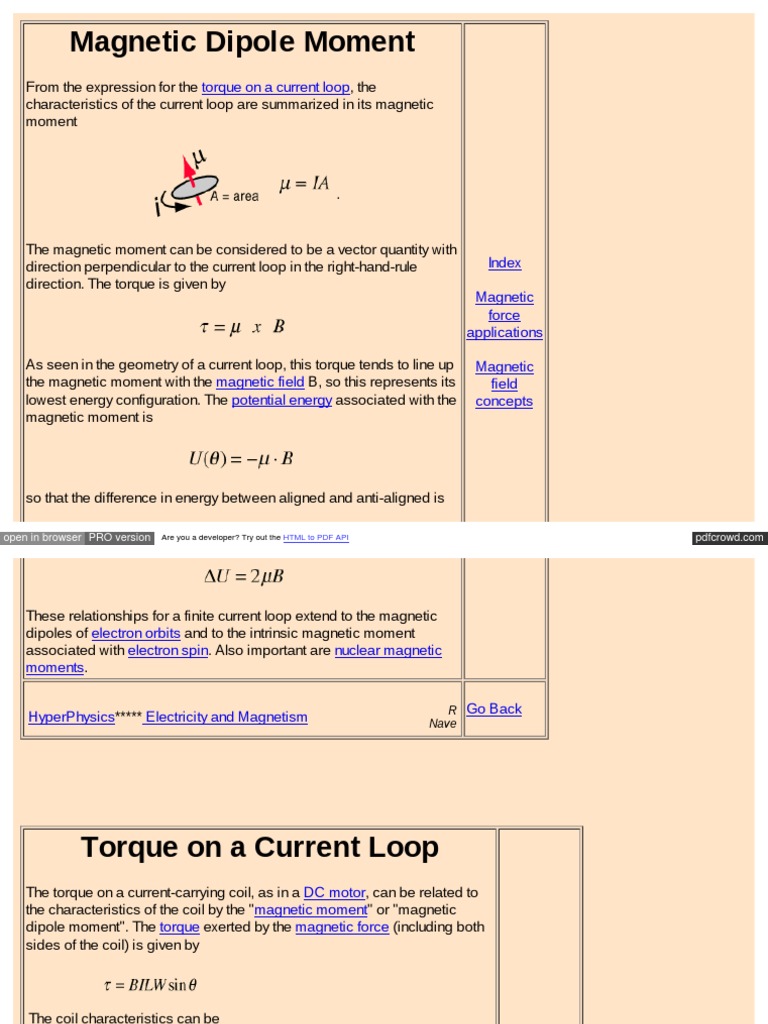 Magnetic Dipole Moment and Torque | PDF | Magnetic Field | Dipole