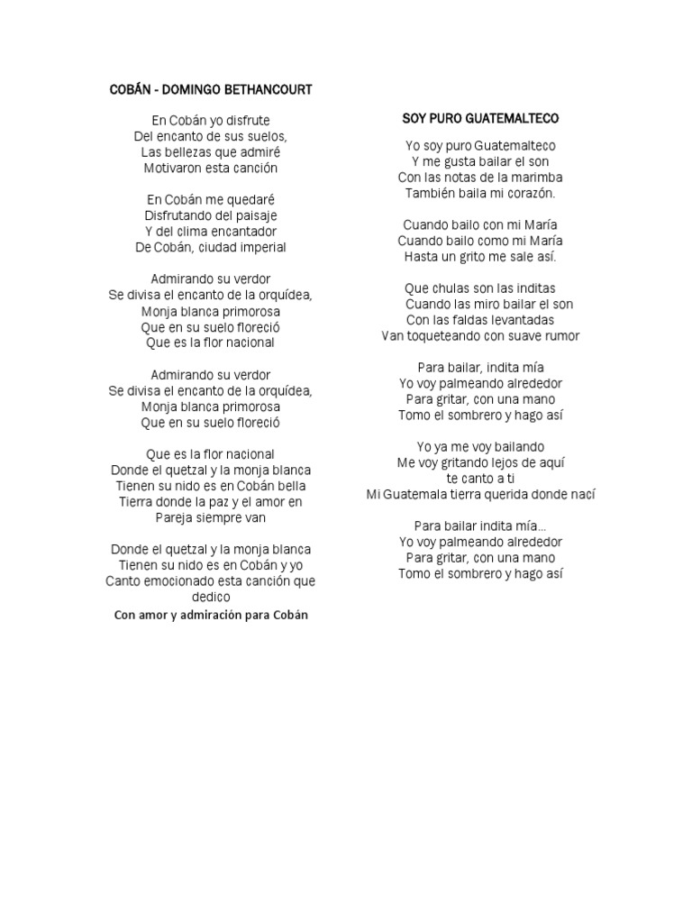 Canción de Cobán - Domingo Bethancourt | PDF | Ocio | Entretenimiento ...