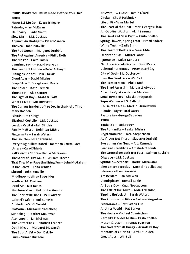 1 000 BOOKS TO READ BEFORE YOU DIE CHECKLIST PDF visual data 5