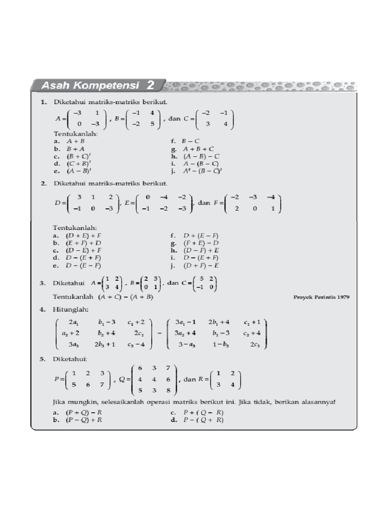 Latihan Soal Operasi Matriks Kelas 12