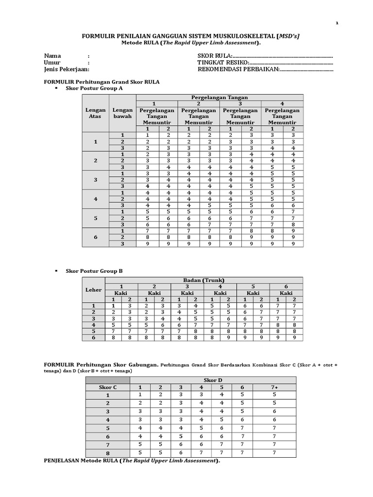 Penilaian Metode RULA untuk MSD | PDF