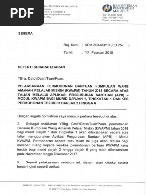 Permohonan Bantuan Kwapm Melalui Apb Darjah 1 Tingkatan 1 Dan Kes Tercicir Darjah 2 Hingga Darjah 6 2018 1519358318261 Pdf