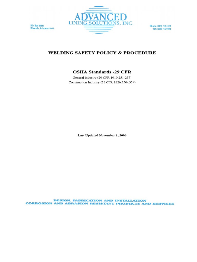 AlsWelding Safety Policy Procedure PDF Welding Construction