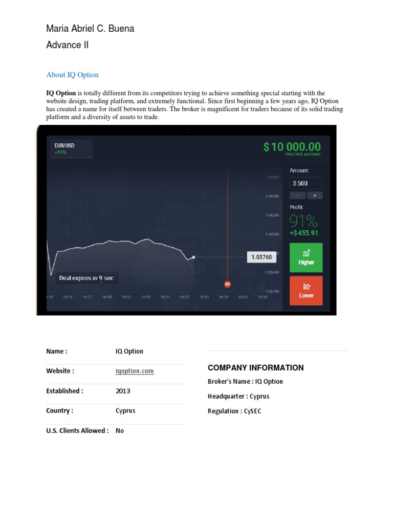 Maria Abriel C. Buena Advance II: About IQ Option | PDF | Option (Finance)  | Foreign Exchange Market