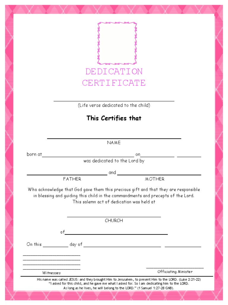 Certificate of Dedication PDF