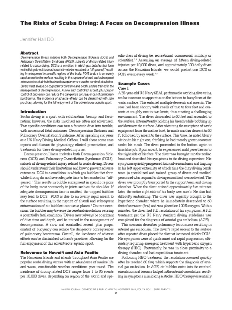The Risks of Scuba Diving A Focus On Illness Jennifer