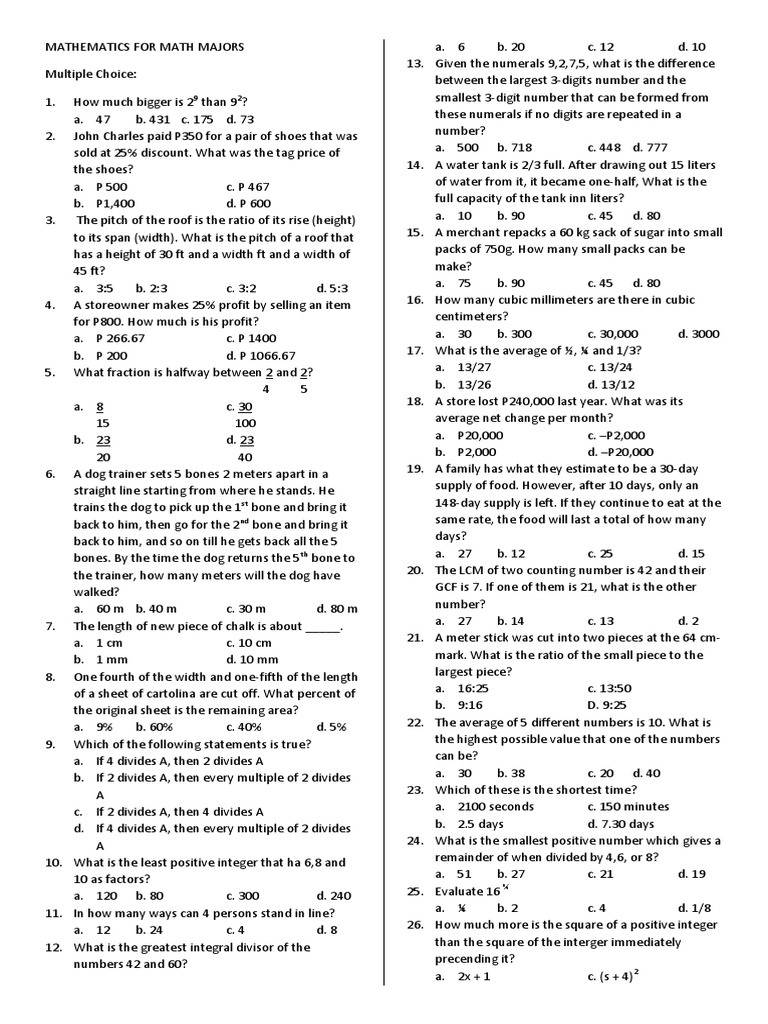 Multiple Choice Maths Questions | PDF | Rectangle | Triangle